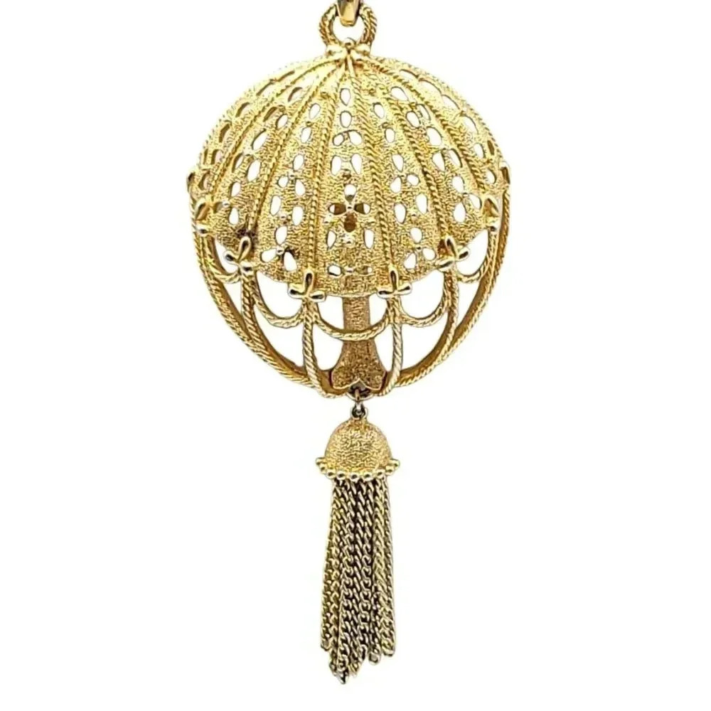 Crown TRIFARI Hot Air Balloon Pendant Necklace Large w/ Tassel Drop Vintage (B)